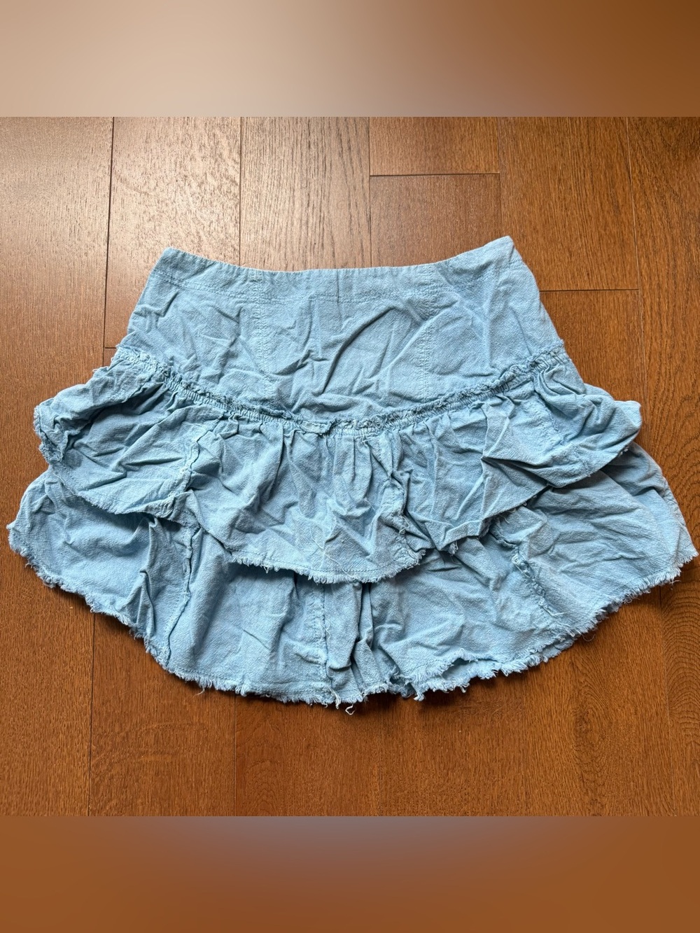 Free People Light Blue Tiered Ruffle Mini Skirt